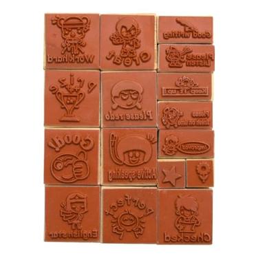 Imagem de Conjunto de carimbos de madeira para professores, peças divertidas para sala de aula, mensagens encorajadoras