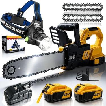 Imagem de Motosserra Elétrica 48V Brushless Jardim Poda Madeira Lubrificação Automática Lanterna Cabeça LED Alta Potência