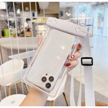 Imagem de Bolsa de telefone universal à prova d'água, luminosa, à prova d'água, bolsa seca com cordão ajustável para iPhone 16, 15, 14, 13 Max, Samsung, bolsa seca, cruzeiro, viagem, praia, essenciais, branca