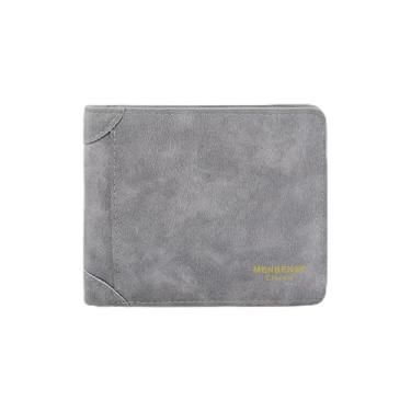 Imagem de Carteira masculina de grande capacidade, bolsa dobrável de poliuretano curta e macia com 7 compartimentos, 1 compartimento para identidade, 2 compartimentos para dinheiro, 1 bolso com zíper, carteira