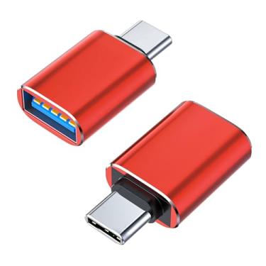 Imagem de Adaptador USB C macho para USB 3 fêmea, conversor de cabo de carregador USB para tipo C, Plug and Play de alta velocidade, compatível com vários dispositivos-2 pacotes/vermelho