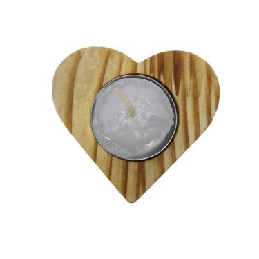 Imagem de Porta Vela Rechaud Coração Madeira Decoração Presente