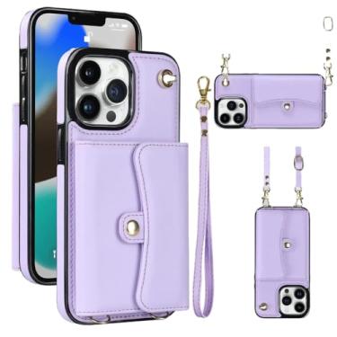 Imagem de Capa de telefone carteira crossbody com cordão para iPhone 15 14 13 12 11 Pro XS Max XR X Plus Capa com suporte para cartão Bolsa de couro, roxa, para iPhone 15Pro Max
