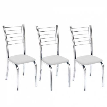 Imagem de Kit 3 Cadeiras Iara Cromada Para Cozinha Branco