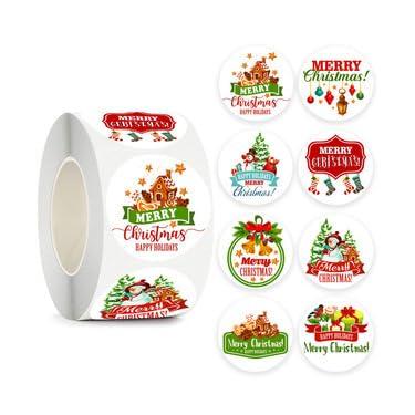 Imagem de 500 adesivos de Natal de 3,8 cm Feliz Natal fofo adesivo impermeável para embalagem de presente de Natal, cartões, envelopes, sacolas de brindes, caixa de lembrancinhas de presente, decorações de