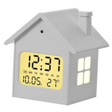Imagem de Bothyi Relógio despertador em formato de casa, relógio de mesa decorativo multifuncional silencioso para cabeceira, para sala de jantar, Branco