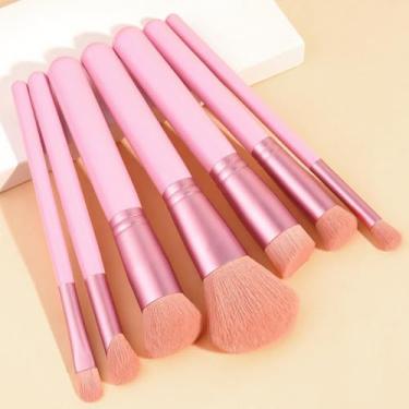 Imagem de Conjunto de 7 pincéis profissionais de maquiagem sintético premium para base, sombra, pó corretivo, conjunto de pincéis de maquiagem para viagem (rosa)