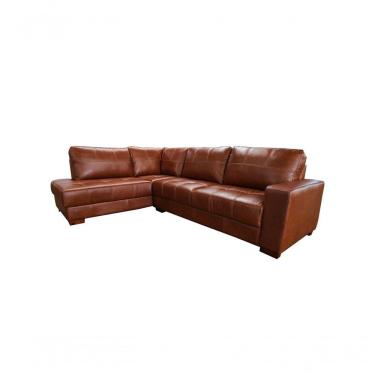 Imagem de Sofá De Couro Canto Marrocos 3 Lugares Com Chaise Esquerda Conhaque Com Brilho - Mempra Design