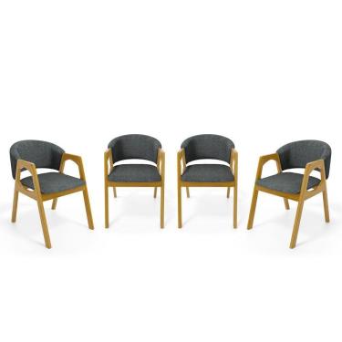 Imagem de Kit Com 4 Cadeiras Agatha Madeira Maciça Estofada Para Mesa De Jantar Linho Chumbo 406