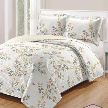 Imagem de Kit Cobre Leito Colcha Daily Casal 3 Peças Dupla Face Estampado Floral - Floral 20 - 100% Poliéster