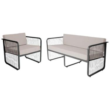 Imagem de Conjunto Poltrona E Namoradeira Fibra Sintética Santiago Preto-branco