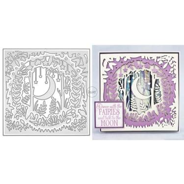 Imagem de DzIxY Conjunto de moldes de corte de metal para fundo de lua e folhas de sombra, conjunto de recortes de papel, estêncil, suprimentos, modelos de máquina