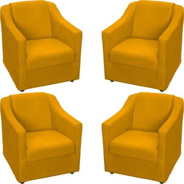 Imagem de Kit 4 Poltronas Mila Pé De Plástico Cromado - Mostarda Suede
