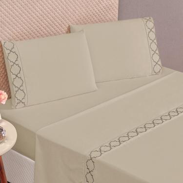 Imagem de Jogo De Cama 300 Fios Bordado King Infinity 04 Peças - Cáqui