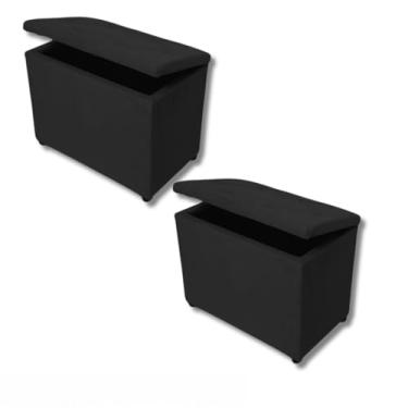 Imagem de Bau organizador Kit 2 Puff Baú Retangular Corino e Suede Porta Objeto Organizador Decorativo Quarto Estofado(Preto Suede)