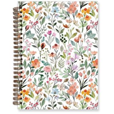 Imagem de TFKFJLF Caderno floral aquarela, diário maximalista vibrante de flores silvestres, diário de plantas de flores rústicas, cottagecore floral botânico estético universitário pautado em espiral 14 x 21