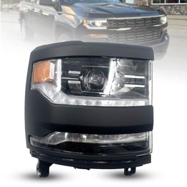Imagem de BZLINQUAN Farol de projetor Full LED DRL compatível com Chevy Silverado1500/2019 Silverado 1500 LD 2016-2018 Silverado 1500 LD Conjunto de farol dianteiro preto lado direito do passageiro #84292721