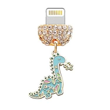 Imagem de ELISE & FONDA CP476 Porta de carregamento USB cristal plugue antipoeira pingente de telefone dinossauro para iPhone 13/12/11/XS MAX/XR/X/8 Plus/7/6S/8/SE iPad iPod (azul), 3.1 cm (L) x 0.2 cm (D) x