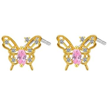 Imagem de Niaspi Anel de nariz de borboleta de cristal para mulheres em forma de L aço inoxidável 316L rosa zircônia cúbica borboletas parafusos de nariz hipoalergênico piercing de narina joia, 14g, Aço