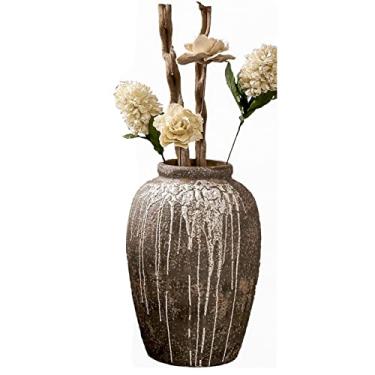 Imagem de Yalych Vaso de decoração de escritório vaso antigo de chão feito à mão de cerâmica de barro áspero pote de cerâmica cerâmica feito de cerâmica vaso de flores grande antigo decoração de casa (cor