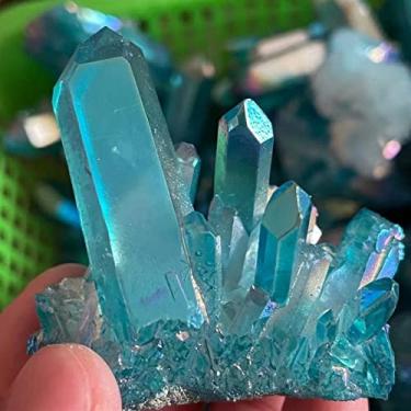 Imagem de URMIBDAI Repleto de textura cristal natural áspero anjo azul aura cristal cluster revestimento quartzo cluster pedra decoração de casa (tamanho: 70-80g)