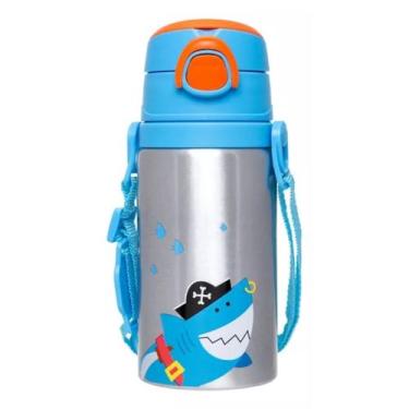 Imagem de Copo Infantil Garrafinha de Aluminio Garrafa com Canudo Tubarão Pirata