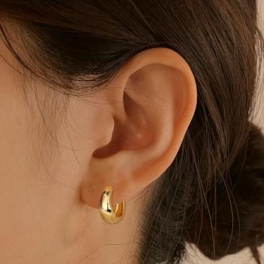 Imagem de 1 par de brincos pequenos de argola de ouro para mulheres, modernos banhados a ouro 14 k, brincos de argola grossos, delicados, brincos de ouro, 10mm, Cobre, Sem pedra preciosa