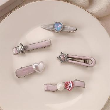 Imagem de Pacote com 5 clipes de bico de pato, clipes de cachos de jacaré de metal à prova de ferrugem de 8 cm com furos para pentear, coloração de cabelo, grampos de cabelo fofos, acessórios de cabelo estrela