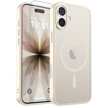 Imagem de zapica Capa magnética para iPhone 17, [compatível com MagSafe] [com 1 protetor de tela de vidro temperado] Capa protetora para celular translúcida, fosca, à prova de choque, antiarranhões, branca