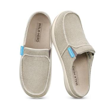 Imagem de Pantufas femininas com suporte de arco – Pantufa de lona para mulheres com forro de veludo, tamanco sem cadarço e sapatos de mula, para uso interno e externo com sola de borracha antiderrapante, Cream ( Built-in Suede Insoles ), 8