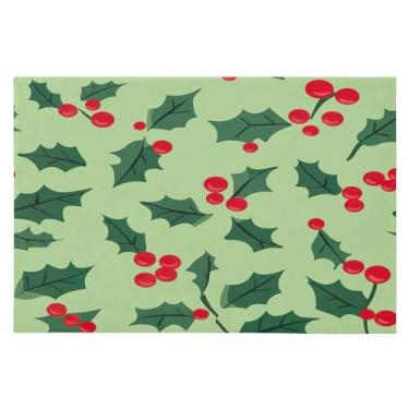 Imagem de Blueangle Tapete de Natal 5 x 7 – Capacho lavável antiderrapante para entrada, cozinha, banheiro, varanda com estampa de folhas de azevinho (173)