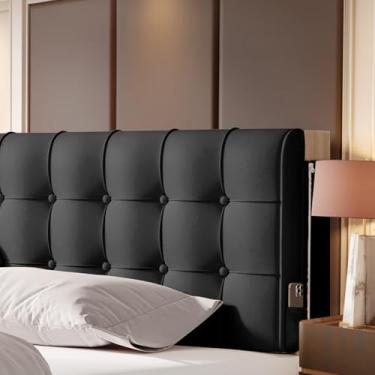 Imagem de BCU Travesseiro de cabeceira queen size estofado confortável descanso traseiro almofada de cunha para cabeceira com bolso lateral alça traseira para cama ajustável, preto