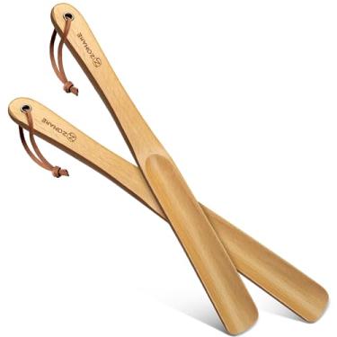Imagem de ZOMAKE Chifre de sapato de madeira, alça longa de sapateira de madeira, colher de sapato longa para idosos, homens e mulheres, 35 cm, 2 peças