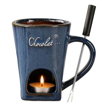 Imagem de Caneca de Fondue de Chocolate,Pote De 130ml Com Garfo Para Derreter | Pote Pequeno para Fondue Doce | Para Casa Cozinha Restaurante Apartamento Acampamento Festas Adultos Família Férias Casamento