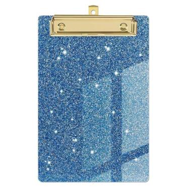 Imagem de Prancheta de acrílico com glitter com design de céu estrelado, clipe de metal dourado para escrita, escritório, tamanho A5 com orifício para pendurar