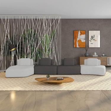 Imagem de Sofá 4 Lugares Orgânico Com Chaise E 3 Módulos Berlim Bouclê Cz K01 - D`rossi Cinza Claro-grafite