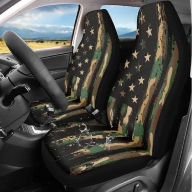 Imagem de gearider Capas de assento de carro com bandeira americana à prova d'água universal pacote com 2 capas de assento dianteiro de carro camuflagem verde caça capas de assento alto para carros, SUV
