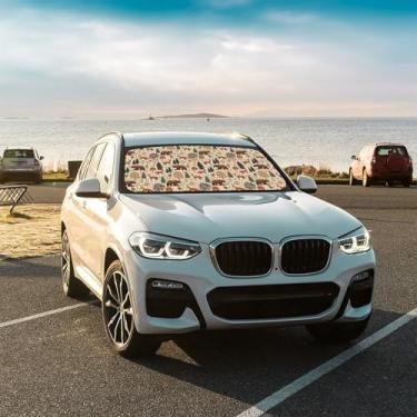Imagem de Guarda-chuva de para-brisa frontal para carro com animais florestais, guarda-sol dobrável para carro, mantém o veículo fresco para a maioria dos veículos, guarda-chuva de para-brisa 144,8 x 76,2 cm