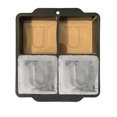 Imagem de Molde de cubos de gelo com monograma com tampa, bandeja de gelo de uísque de 5 cm, molde de cubo de gelo de coquetel, monograma de casamento, presente de agradecimento, presentes para o pai (letra U)