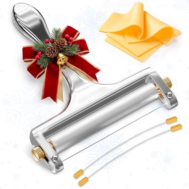 Imagem de Fio fatiador de queijo – Cortador de queijo de aço inoxidável forte e afiado portátil com 2 fios extras, ajustador de fatia, cabo confortável e seguro para lava-louças, para fatiar mussarela, cheddar