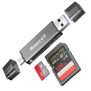 Imagem de Leitor de cartão de memória USB tipo C e tipo A SmartQ C350 com super velocidade USB 3.0 para cartões MicroSDXC, MicroSDHC, SD, SDXC, SDHC, SD, funciona para Windows, Mac OS X e dispositivos Android