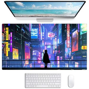 Imagem de LQFIWSS Tokyo Street Cute Large Gaming Mouse Pad, Purple Blue Anime City XXL, 90 cm C x 49 cm, tecido, policloreto de vinila, produtos de escritório
