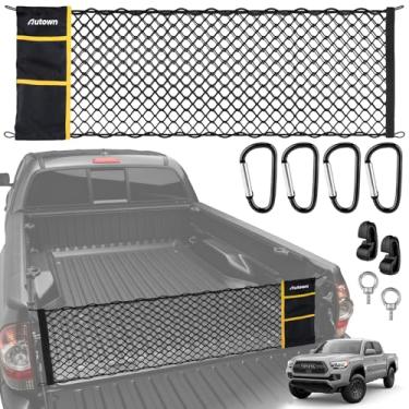 Imagem de AUTOWN Rede de carga para caminhonete, rede de cama estilo envelope para Toyota Tacoma 2005-2025, organizador de cama de caminhonete com elástico de 5 mm atualizado e bolsa de armazenamento integrada