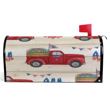 Imagem de TSENQUE Capas de caixa de correio magnéticas decorativas vintage desenho animado vermelho caminhão outono caixa de correio envoltório vinil fazenda decoração caixa de correio exterior tamanho padrão