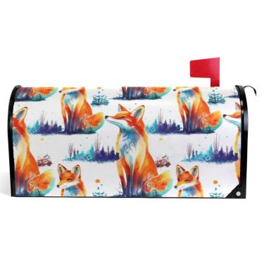 Imagem de TSENQUE Capas de caixa de correio magnéticas decorativas fofas aquarela raposa laranja outono caixa de correio vinil casa de fazenda decorações de caixa de correio ao ar livre tamanho grande 64,5 x