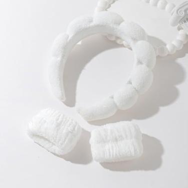Imagem de Faixa de cabelo facial estilo toalha de espuma para spa, maquiagem e aplicação de máscara, rotinas de cuidados com a pele e cuidados faciais diários, branca