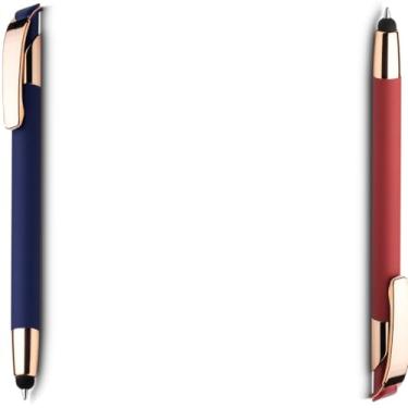 Imagem de Caneta esferográfica em metal Emborrachada com ponta touch escrita em azul. Design moderno e Anotações (Azul e Vermelho 2)