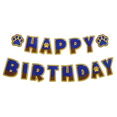 Imagem de Faixa de Aniversário com Desenho Pata Cachorro, Já Montada Fofa Estampa pata Cachorro Faixa de Feliz Aniversário para Meninos Crianças Chá Bebê Artigos para Festa