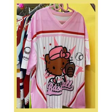 Imagem de Camiseta Unissex Hello Kitty Com Decote Em V E Manga Curta Leve E Resp