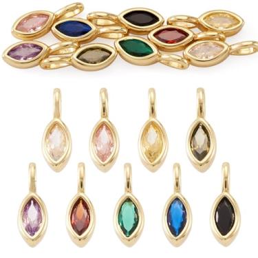 Imagem de Magibeads 9 peças 9 cores de latão micro pavê zircônia cúbica berloques chapeamento pingente pingente de cristal olho de cavalo ouro mini pingentes de strass para brinco, colar de berloques, joias